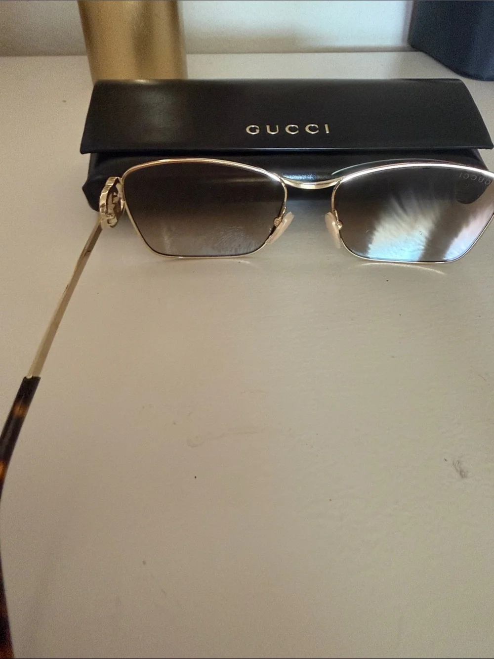 Gucci Gold Frame Brown Lens Women’s Sunglasses